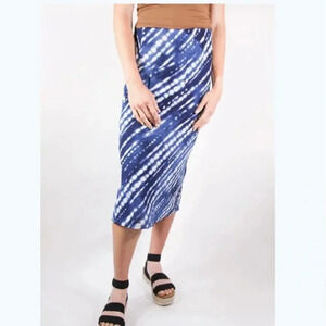 Japna Midi Satin Skirt Blue White Medium